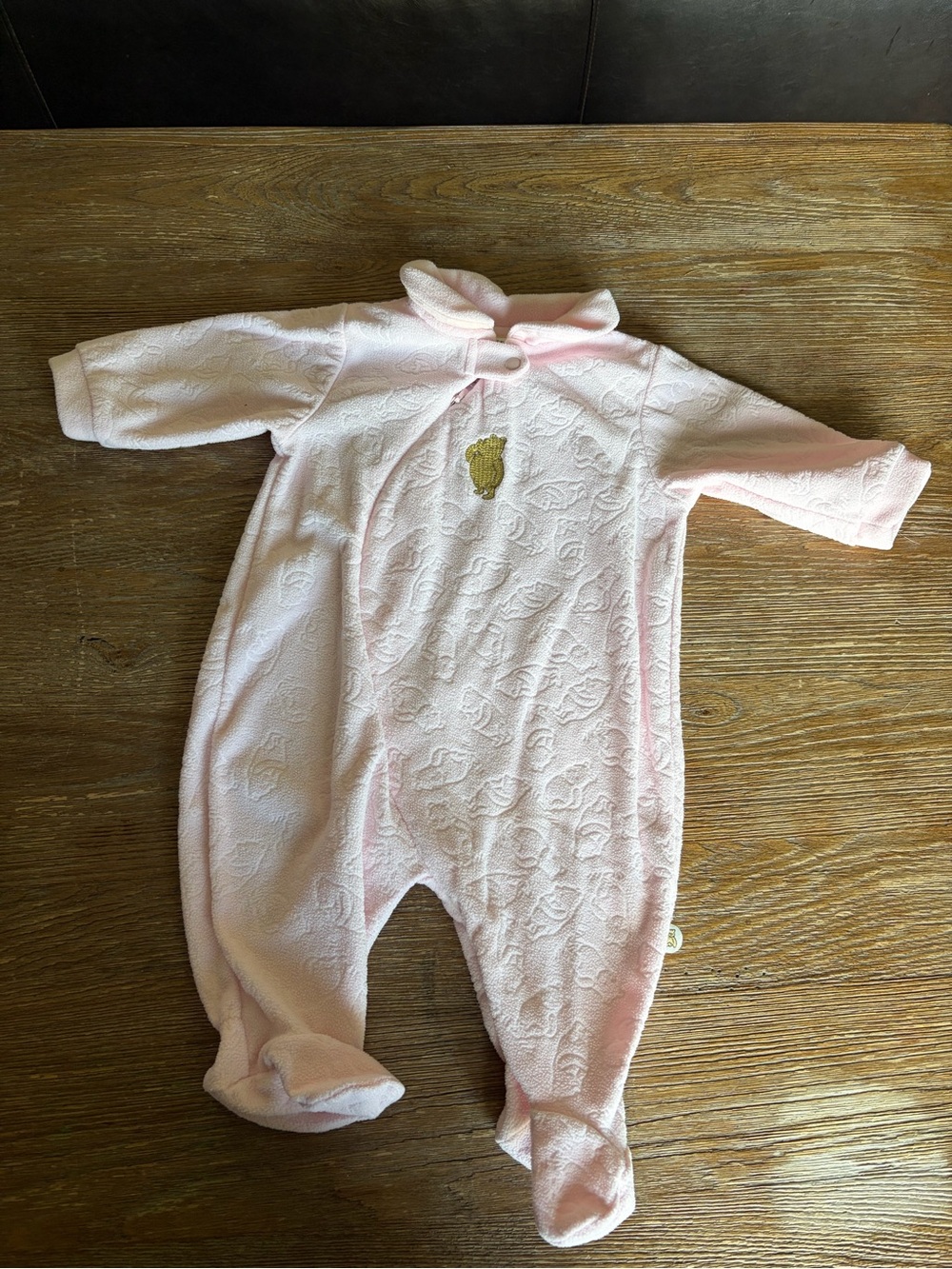 Pink Embossed Footed Baby One-Piece Romper